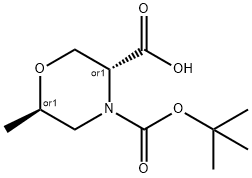 REL-(3R,6R)-4-(叔丁氧基羰基)-6-甲基吗啉-3-羧酸 结构式