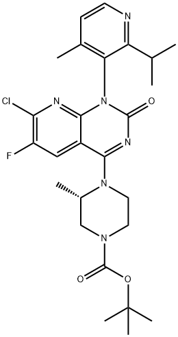 tert-butyl (S)-4-(7-chloro-6-fluoro-1-(2-isopropyl-4-methylpyridin-3-yl)-2-oxo-1,2-dihydropyrido[2,3-d]pyrimidin-4-yl)-3-methylpiperazine-1-carboxylate 结构式