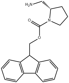 1-Pyrrol1-Pyrrolidinecarboxylic acid, 2-(aminomethyl)-, 9H-fluoren-9-ylmethyl ester, (2S…idinecarboxylic acid, 2-(aminomethyl)-, 9H-fluoren-9-ylmethyl ester, (2S… 结构式