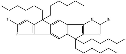 2,7-dibromo-4,4,9,9-tetrahexyl-4,9-dihydro-s-indaceno[1,2-b:5,6-b']dithiophene 结构式