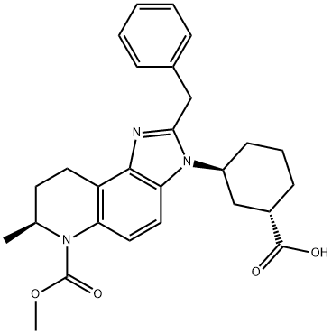 6H-Imidazo[4,5-f]quinoline-6-carboxylic acid, 3-[(1S,3S)-3-carboxycyclohexyl]-3,7,8,9-tetrahydro-7-methyl-2-(phenylmethyl)-, 6-methyl ester, (7S)- 结构式