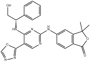 1(3H)-Isobenzofuranone, 5-[[4-[[(1S)-2-hydroxy-1-phenylethyl]amino]-5-(1,3,4-oxadiazol-2-yl)-2-pyrimidinyl]amino]-3,3-dimethyl- 结构式