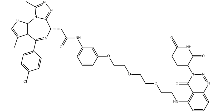 6H-Thieno[3,2-f][1,2,4]triazolo[4,3-a][1,4]diazepine-6-acetamide, 4-(4-chlorophenyl)-N-[3-[2-[2-[2-[[3-(2,6-dioxo-3-piperidinyl)-3,4-dihydro-4-oxo-1,2,3-benzotriazin-5-yl]amino]ethoxy]ethoxy]ethoxy]phenyl]-2,3,9-trimethyl-, (6S)- 结构式