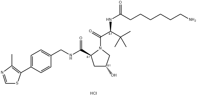 (2S,4R)-1-((S)-2-(7-氨基庚酰胺基)-3,3-二甲基丁酰基)-4-羟基-N-(4-(4-甲基噻唑-5-基)苄基)吡咯烷-2-甲酰胺盐酸盐 结构式