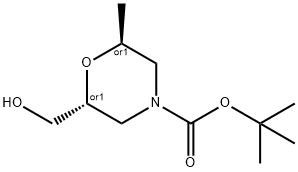 4-Morpholinecarboxylic acid, 2-(hydroxymethyl)-6-methyl-, 1,1-dimethylethyl ester, (2R,6S)-rel- 结构式