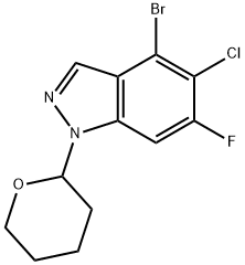 4-BROMO-5-CHLORO-6-F LUORO-1 -(TETRAHYDRO-2H-PYRAN-2-YL)-1 H-INDAZOLE 结构式