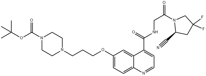 (S)-6-[3-(4-Boc-1-哌嗪基)丙氧基]-N-[2-(2-氰基-4,4-二氟-1-吡咯烷基)-2-氧代乙基]喹啉-4-甲酰胺 结构式