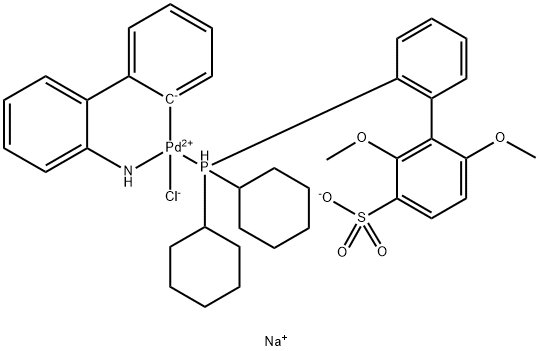 氯(2-二环己基膦基-2',6'-二甲氧基-3'-磺酸钠-1,1'-联苯基)(2'-氨基-1,1'-联苯-2-基)钯(II) 结构式