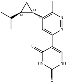 5-[6-甲基-5-[(1S,2R)-2-丙-2-基环丙基]哒嗪-3-基]-1H-嘧啶-2,4-二酮 结构式