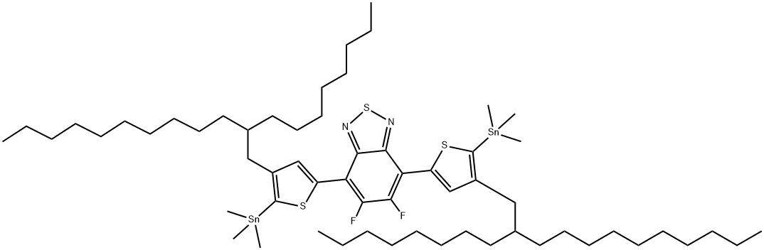2,1,3-Benzothiadiazole, 5,6-difluoro-4,7-bis[4-(2-octyldodecyl)-5-(trimethylstannyl)-2-thienyl]- 结构式