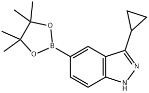 3-环丙基-5-(四甲基-1,3,2-二氧硼杂环戊烷-2-基)-1H-吲唑 结构式