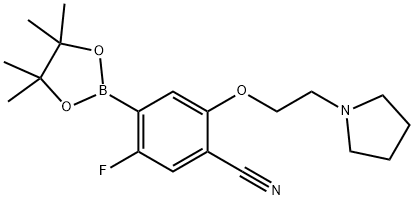 5-Fluoro-2-[2-(pyrrolidin-1-yl)ethoxy]-4-(tetramethyl-1,3,2-dioxaborolan-2-yl)benzonitrile 结构式