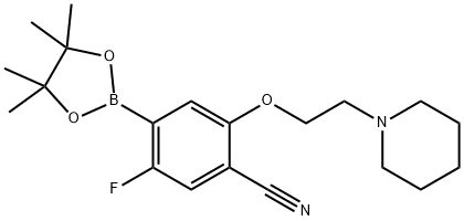 5-Fluoro-2-[2-(piperidin-1-yl)ethoxy]-4-(tetramethyl-1,3,2-dioxaborolan-2-yl)benzonitrile 结构式