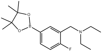 N-乙基-N-(2-氟-5-(4,4,5,5-四甲基-1,3,2-二氧硼杂环戊烷-2-基)苯基)乙胺 结构式