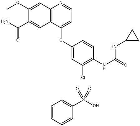 6-Quinolinecarboxamide, 4-[3-chloro-4-[[(cyclopropylamino)carbonyl]amino]phenoxy]-7-methoxy-, compd. with benzenesulfonate (1:1) 结构式