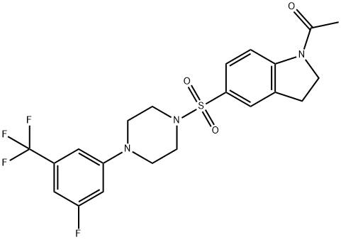 Ethanone, 1-[5-[[4-[3-fluoro-5-(trifluoromethyl)phenyl]-1-piperazinyl]sulfonyl]-2,3-dihydro-1H-indol-1-yl]- 结构式