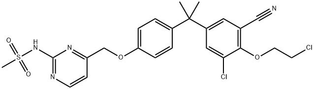 N-[4-[[4-[1-[3-氯-4-(2-氯乙氧基)-5-氰基苯基]-1-甲基乙基]苯氧基]甲基]-2-嘧啶基]甲磺酰胺 结构式