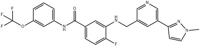 Benzamide, 4-fluoro-3-[[[5-(1-methyl-1H-pyrazol-3-yl)-3-pyridinyl]methyl]amino]-N-[3-(trifluoromethoxy)phenyl]- 结构式