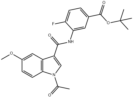 Benzoic acid, 3-[[(1-acetyl-5-methoxy-1H-indol-3-yl)carbonyl]amino]-4-fluoro-, 1,1-dimethylethyl ester 结构式