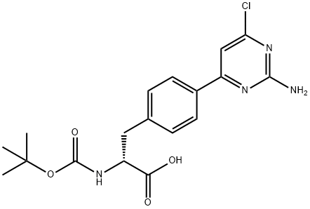 (R)-3-(4-(2-氨基-6-氯嘧啶-4-基)苯基)-2-((叔丁氧羰基)氨基)丙酸 结构式