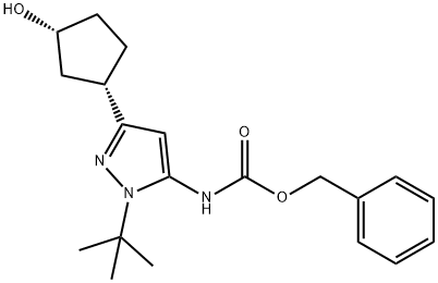 (1-(叔丁基)-3-((1S,3R)-3-羟基环戊基)-1H-吡唑-5-基)氨基甲酸苄酯 结构式