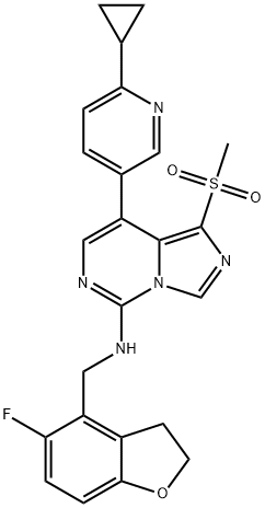 8-(6-cyclopropylpyridin-3-yl)-N-((5-fluoro-2,3-dihydrobenzofuran-4-yl)methyl)-1-(methylsulfonyl)imidazo[1,5-c]pyrimidin-5-amine 结构式
