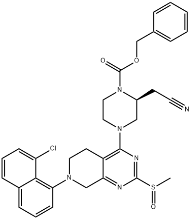 苄基(2S)-4-(7-(8-氯萘-1-基)-2-(甲基亚磺酰基)-5,6,7,8-四氢吡啶并[3,4-D]嘧啶-4-基)-2-(氰甲基)哌嗪-1-羧酸盐 结构式