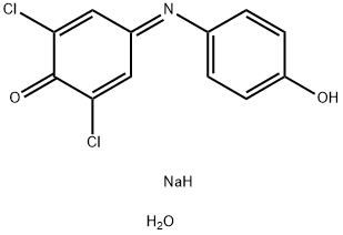 2,5-Cyclohexadien-1-one, 2,6-dichloro-4-[(4-hydroxyphenyl)imino]-, sodium salt, hydrate (1:1:1) 结构式