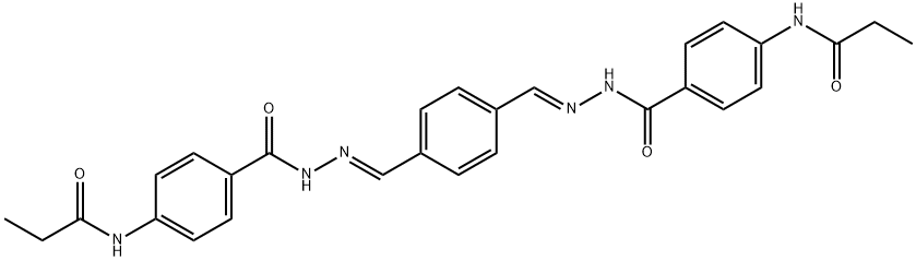 N,N'-[1,4-phenylenebis(methylylidene-1-hydrazinyl-2-ylidenecarbonyl-4,1-phenylene)]dipropanamide 结构式