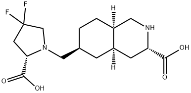 3-Isoquinolinecarboxylic acid, 6-[[(2S)-2-carboxy-4,4-difluoro-1-pyrrolidinyl]methyl]decahydro-, (3S,4aR,6S,8aR)- 结构式