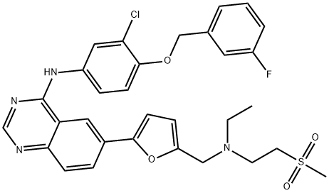 N-[3-氯-4-[[ (3-氟苯基)甲基]氧基]苯基]-6-[5-[[乙基[2-(甲基磺酰基)乙基]氨基]甲基]-2-呋喃基]-4-喹唑啉 结构式