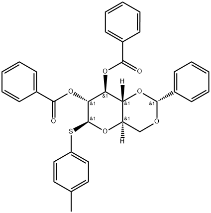 4-甲基苯基 4,6-O-苄叉-2,3-二-O-苯甲酰基-1-硫代-Β-D-吡喃葡萄糖苷 结构式