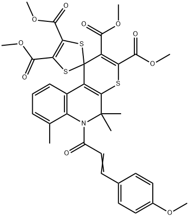 tetramethyl 6'-[(E)-3-(4-methoxyphenyl)prop-2-enoyl]-5',5',7'-trimethylspiro[1,3-dithiole-2,1'-thiopyrano[2,3-c]quinoline]-2',3',4,5-tetracarboxylate 结构式