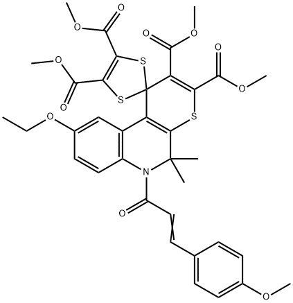 tetramethyl 9'-ethoxy-6'-[3-(4-methoxyphenyl)acryloyl]-5',5'-dimethyl-5',6'-dihydrospiro[1,3-dithiole-2,1'-(1'H)-thiopyrano[2,3-c]quinoline]-2',3',4,5-tetracarboxylate 结构式