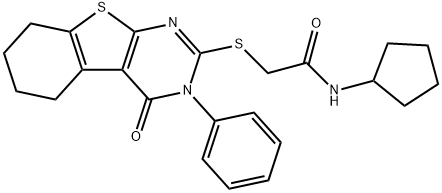 N-cyclopentyl-2-[(4-oxo-3-phenyl-5,6,7,8-tetrahydro-[1]benzothiolo[2,3-d]pyrimidin-2-yl)sulfanyl]acetamide 结构式