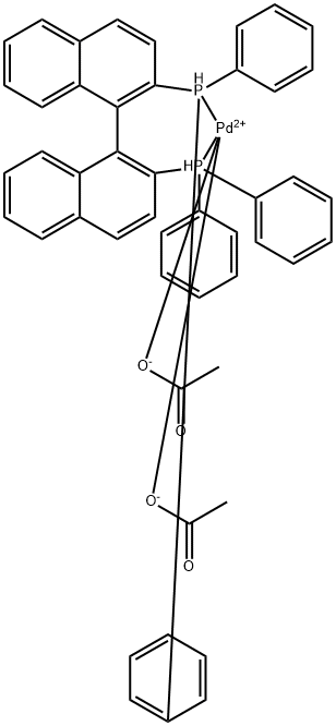 双乙酸酯{2,2'-双(二苯基膦)-1,1'-联萘}钯(II) 结构式