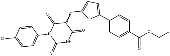 ethyl 4-[5-[(E)-[1-(4-chlorophenyl)-4,6-dioxo-2-sulfanylidene-1,3-diazinan-5-ylidene]methyl]furan-2-yl]benzoate 结构式