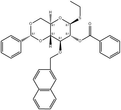 Ethyl 2-O-benzoyl-3-O-(2-methylnaphthyl)-4,6-O-benzylidene-1-thio-β-D-glucopyranoside 结构式