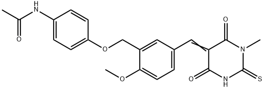 N-[4-[[2-methoxy-5-[(E)-(1-methyl-4,6-dioxo-2-sulfanylidene-1,3-diazinan-5-ylidene)methyl]phenyl]methoxy]phenyl]acetamide 结构式