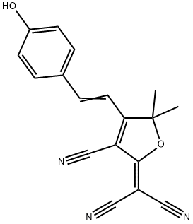 (E)-2-(3-氰基-4-(4-羟基苯乙烯)-5,5-二甲基呋喃-2(5氢)- 亚基)丙二腈 结构式