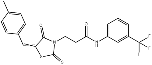 3-[(5Z)-5-[(4-methylphenyl)methylidene]-4-oxo-2-sulfanylidene-1,3-thiazolidin-3-yl]-N-[3-(trifluoromethyl)phenyl]propanamide 结构式