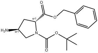 1,2-Pyrrolidinedicarboxylic acid, 4-amino-, 1-(1,1-dimethylethyl) 2-(phenylmethyl) ester, (2R,4S)-rel- 结构式