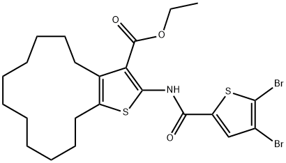 ethyl 2-(4,5-dibromothiophene-2-carboxamido)-5,6,7,8,9,10,11,12,13,14-decahydro-4H-cyclotrideca[b]thiophene-3-carboxylate 结构式