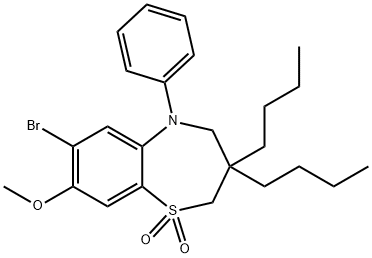 1,5-Benzothiazepine, 7-bromo-3,3-dibutyl-2,3,4,5-tetrahydro-8-methoxy-5-phenyl-, 1,1-dioxide 结构式