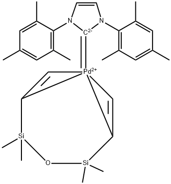 [1,3-双(2,6-二异丙基苯)咪唑-2-基][,3-二乙烯基-1,1,3,3,-四甲基二硅氧烷]钯(0) 结构式