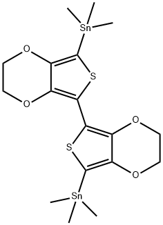 1,1'-(2,2',3,3'-Tetrahydro[5,5'-bithieno[3,4-b]-1,4-dioxin]-7,7'-diyl)bis[1,1,1-trimethylstannane] 结构式