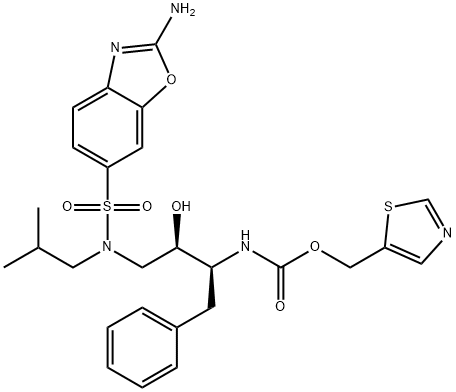 5-Thiazolylmethyl [((1S,2R)-3-[[(2-amino-6-benzoxazolyl)sulfonyl](2-methylpropyl)amino]-2-hydroxy-1-phenylmethyl)propyl]carbamate 结构式