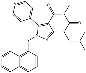 5-methyl-7-(2-methylpropyl)-2-[(naphthalen-1-yl)methyl]-3-(pyridin-4-yl)-2H,4H,5H,6H,7H-pyrazolo[3,4-d]pyrimidine-4,6-dione 结构式