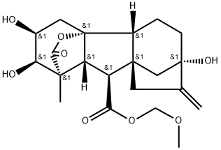 (1S,2R,3S,4aR,4bR,7S,9aS,10S,10aR)-Methoxymethyl 2,3,7-trihydroxy-1-methyl-8-methylene-13-oxododecahydro-4a,1-(epoxymethano)-7,9a-methanobenzo[a]azulene-10-carboxylate 结构式