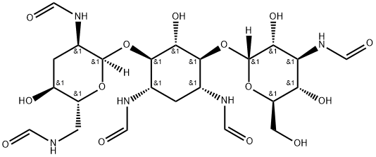 O-3-Deoxy-3-(formylamino)-α-D-glucopyranosyl-(1→6)-O-[2,3,6-trideoxy-2,6-bis(formylamino)-α-D-ribo-hexopyranosyl-(1→4)]-2-deoxy-N,N''-diformyl-D-streptamine 结构式